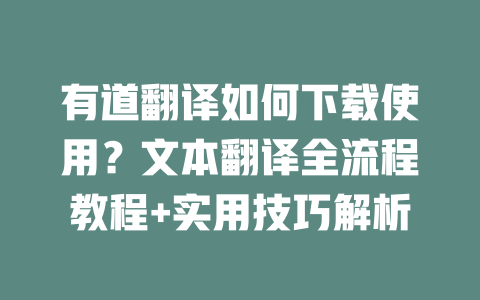 有道翻译如何下载使用？文本翻译全流程教程+实用技巧解析 一