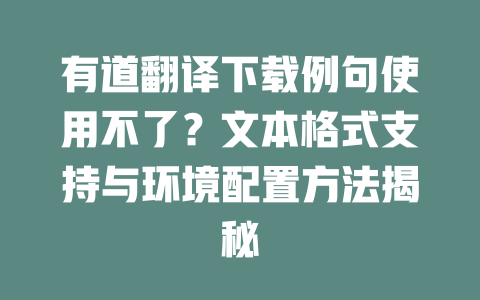 有道翻译下载例句使用不了?文本格式支持与环境配置方法揭秘 有道翻译下载例句使用不了?文本格式支持与环境配置方法揭秘 二