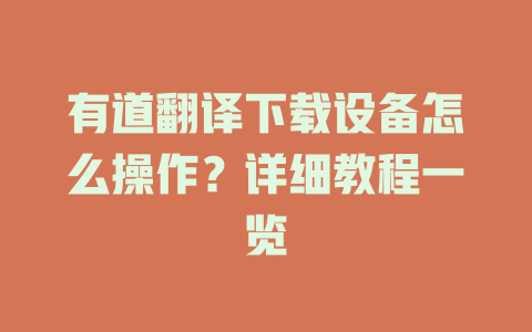 有道翻译下载设备怎么操作？详细教程一览 二
