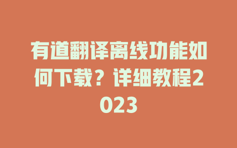有道翻译离线功能如何下载？详细教程2023 二