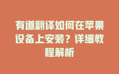 有道翻译如何在苹果设备上安装？详细教程解析 二