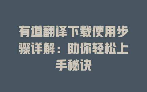 有道翻译下载使用步骤详解：助你轻松上手秘诀 二