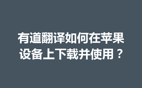 有道翻译如何在苹果设备上下载并使用？ 二